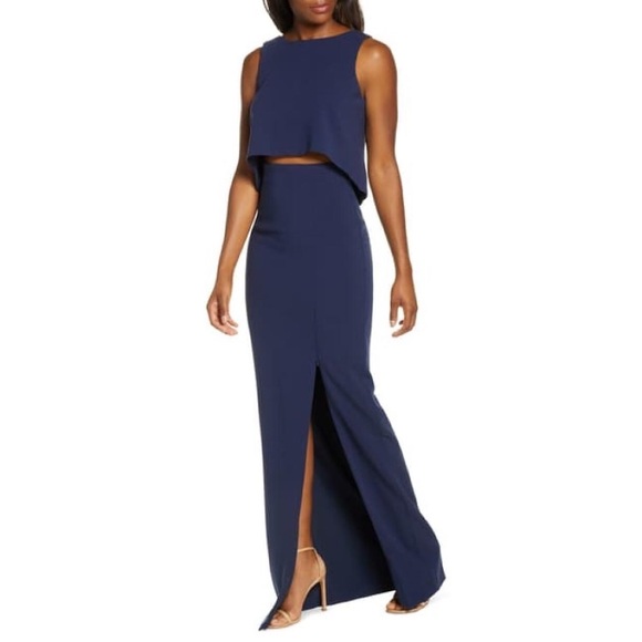 Black Halo Kacie 2 Piece Maxi Dress - Size 2 - “Pacific Blue” aka Navy Blue - Picture 5 of 6